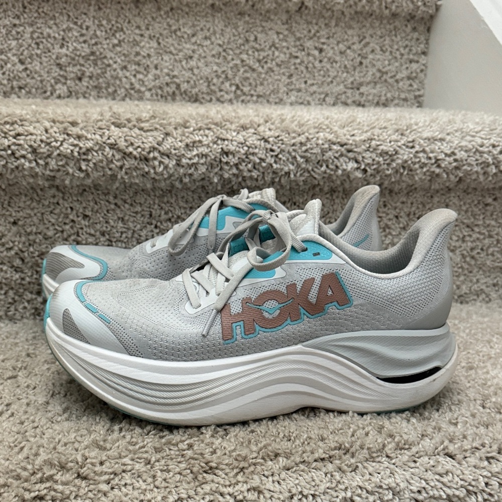 HOKA Women's Light Gray & Teal Skyward X Running Sneakers